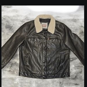 Levi's Brown Vegan Learhee Jacket with Tan Shearling Collar